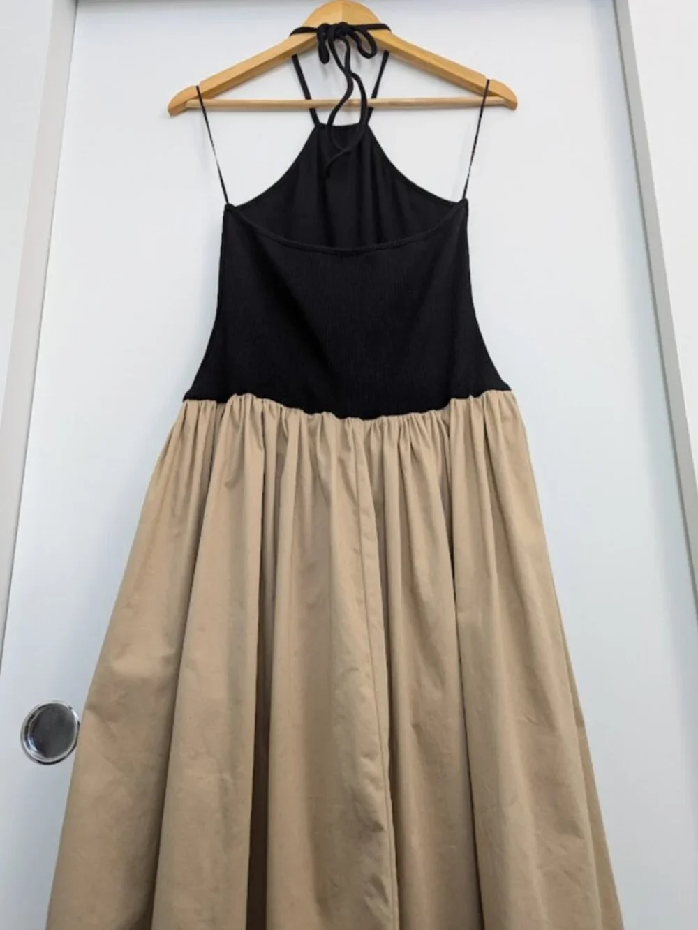 Anthropologie Maeve Black Beige Halter Maxi Dress Size M - Picture 8 of 12